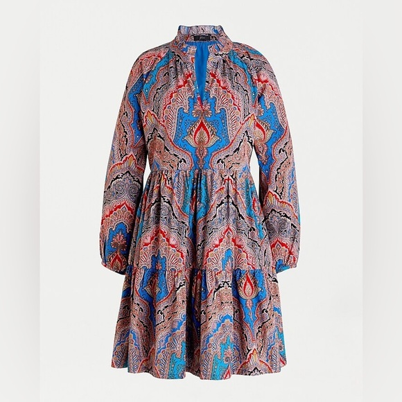 J. Crew Dresses & Skirts - J Crew Rebecca Tiered Poplin Ratti Mediterranean Paisley Print Dress Size XS